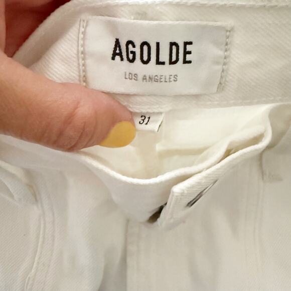 AGOLDE Cargo-Jeans Cooper Straight Leg High Rise Relaxed Milkshake Wash Size 31 - Picture 16 of 16